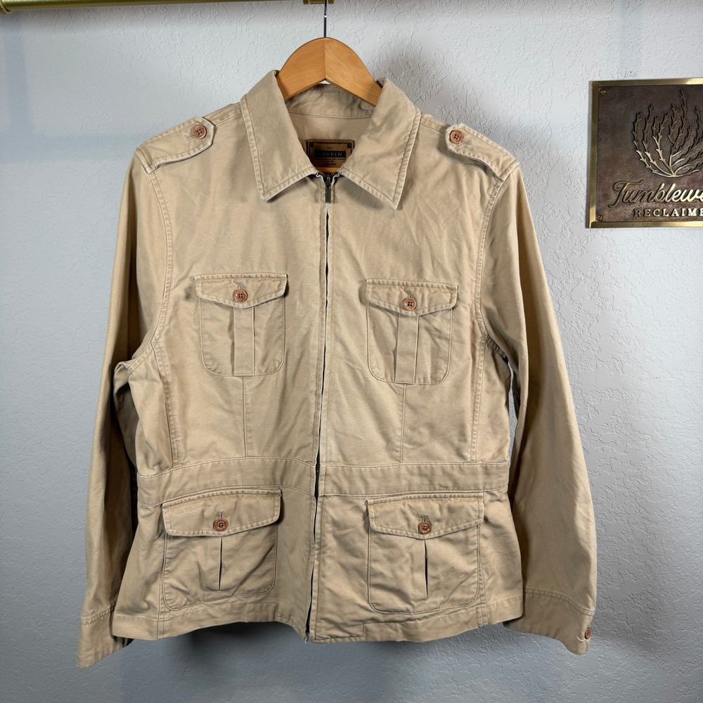 Ralph Lauren LAUREN Traditional Dry Goods Khaki Utility Jacket Women Size L